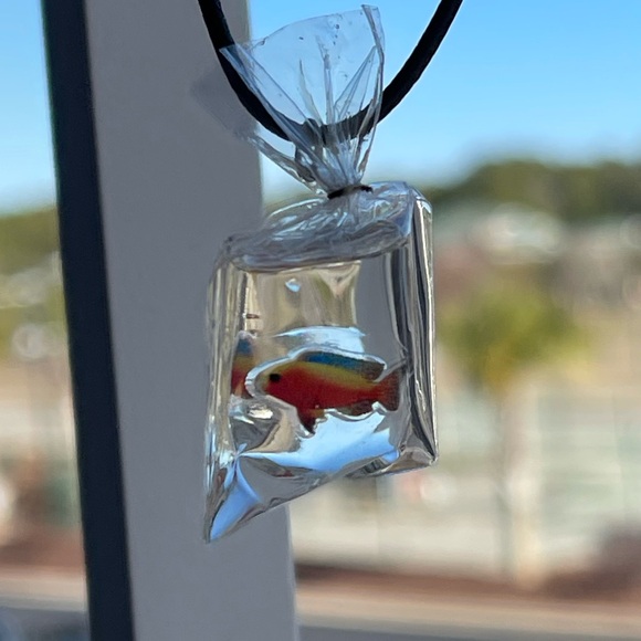 Handmade fish in a bag necklace - Picture 5 of 5